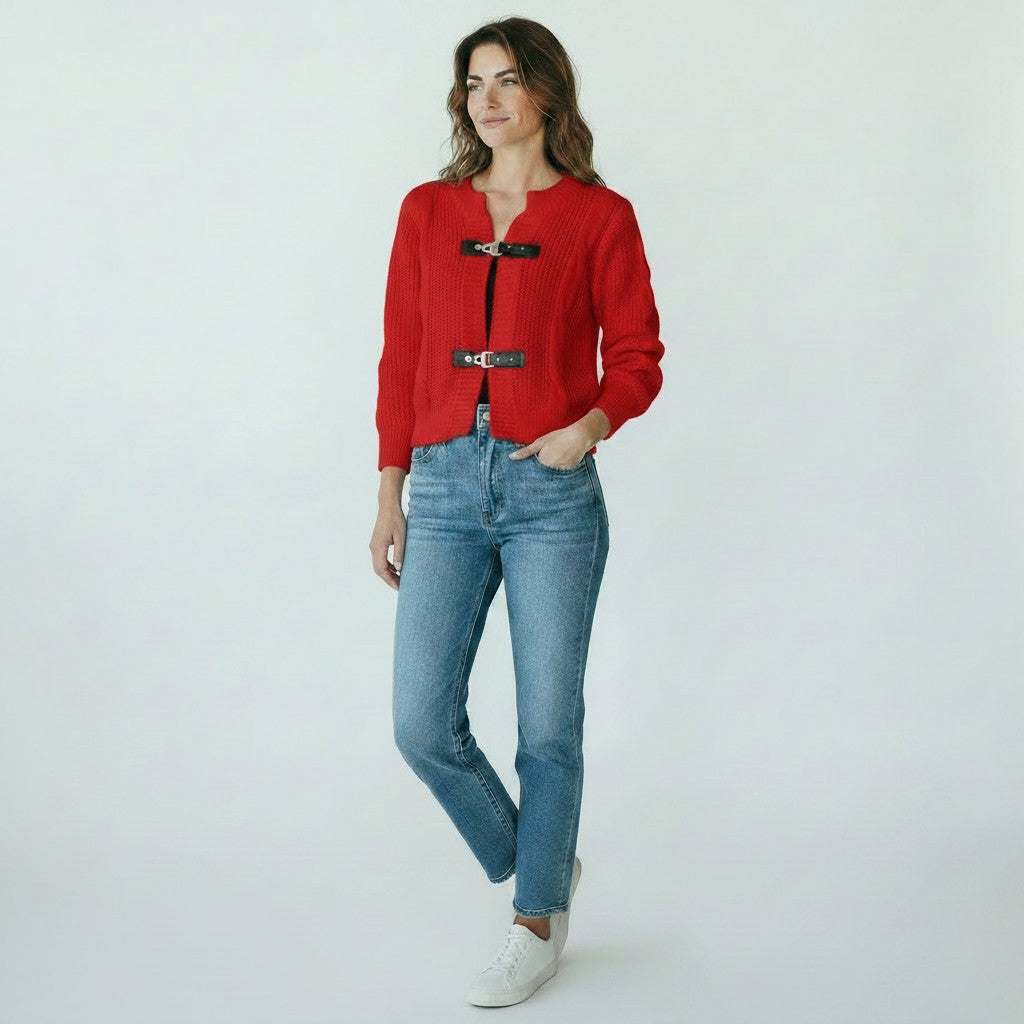 Hattie | Damesvest met gespsluiting en ribstructuur