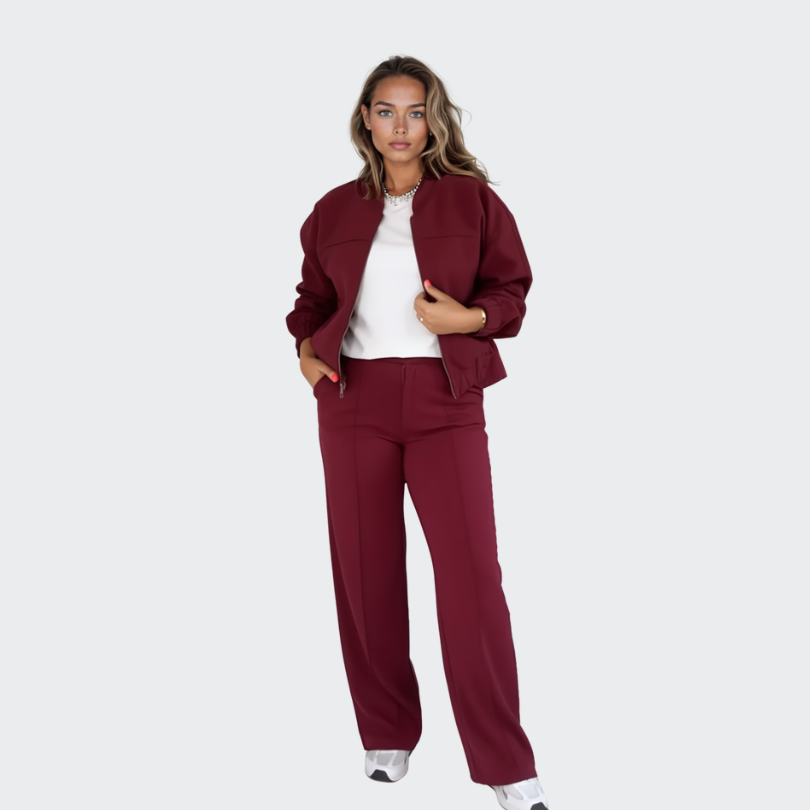 Iris | Tweedelig Lounge Pak Dames - Trendy Bomber Stijl, Comfortabel en Stijlvol