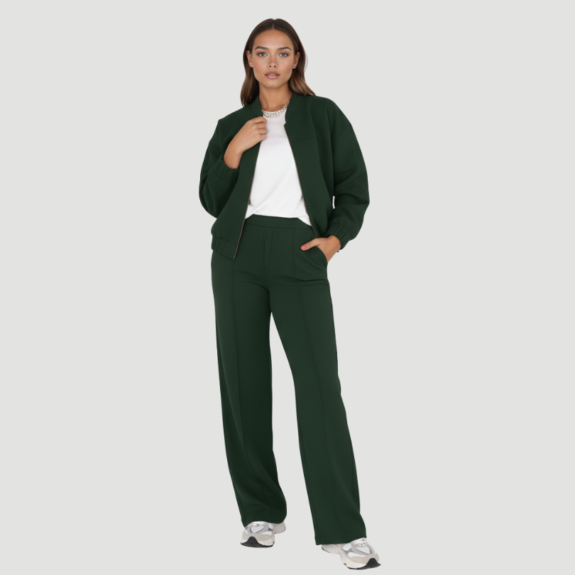 Iris | Tweedelig Lounge Pak Dames - Trendy Bomber Stijl, Comfortabel en Stijlvol