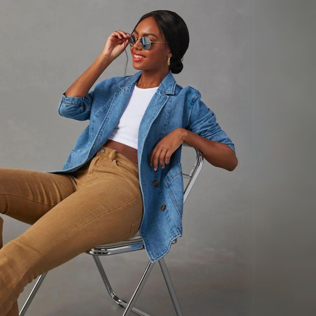 Mya | Dames denim blazerjas met knoopsluiting en zakken