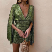 Rosanne | Mini Glitterjurk met V-hals Dames - Luxe Glitter Stof, Feestelijke Look