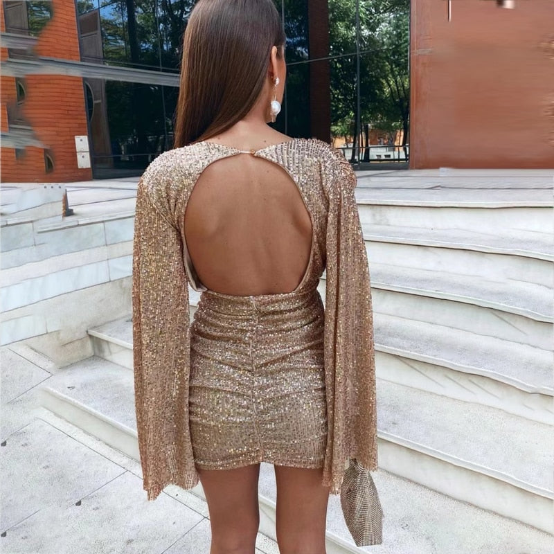 Rosanne | Mini Glitterjurk met V-hals Dames - Luxe Glitter Stof, Feestelijke Look