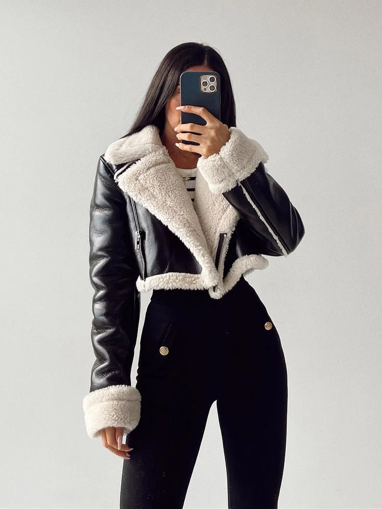 Jolly | Luxe Dames Winterjas - Leren Jas met Trendy Faux Fur