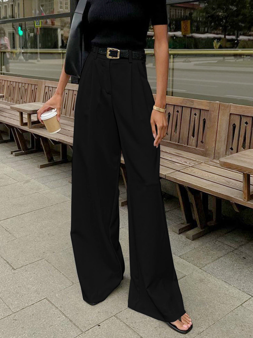 Kiyomi | Dames broek met hoge taille wijde pijpen