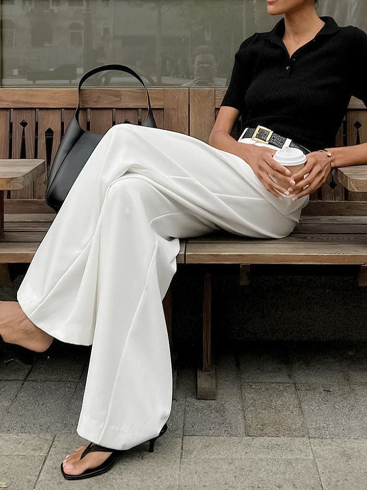 Kiyomi | Dames broek met hoge taille wijde pijpen