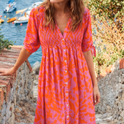June | Elegante Zomerse Oranje Midi Jurk