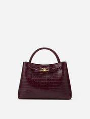 Juliet | Bordeauxrode Croco Look Handtas met Goudkleurige Sluiting - Luxe en Compact