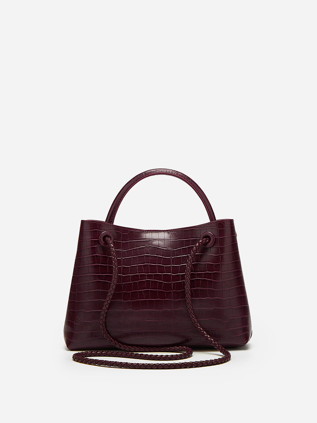 Juliet | Bordeauxrode Croco Look Handtas met Goudkleurige Sluiting - Luxe en Compact