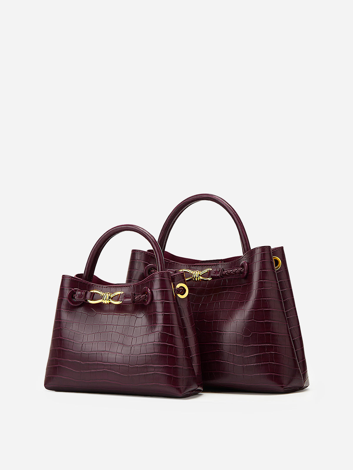 Juliet | Bordeauxrode Croco Look Handtas met Goudkleurige Sluiting - Luxe en Compact