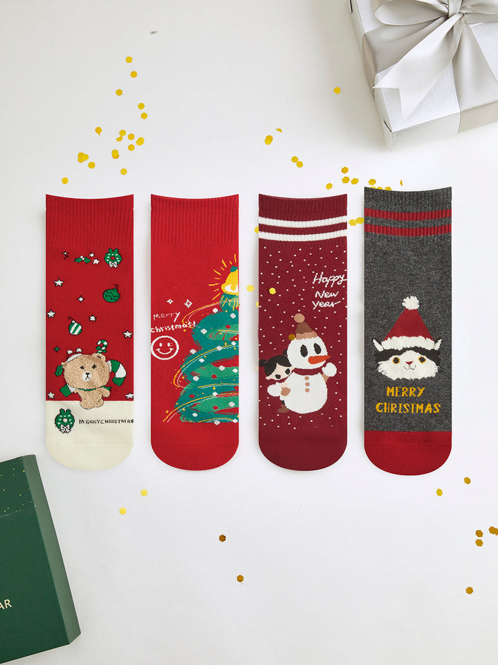 Alana | Dames sokken set met kerstmotief en cartoonprint