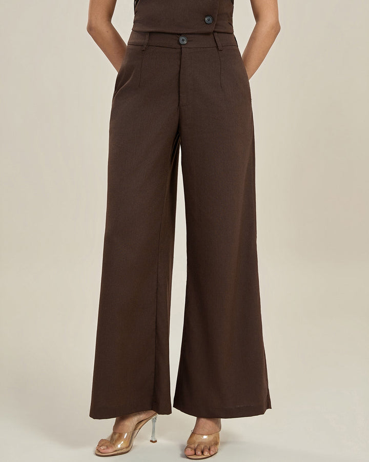 Tiana | Dames high-waist wide-leg pantalon – chique bruine straight fit