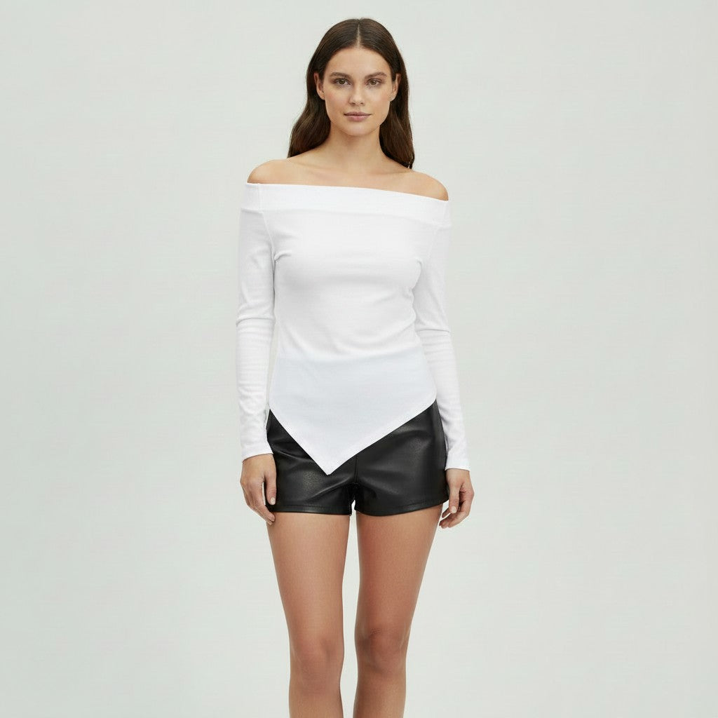 Lalou | Off Shoulder Top met Lange Mouwen - Asymmetrisch & Elegant