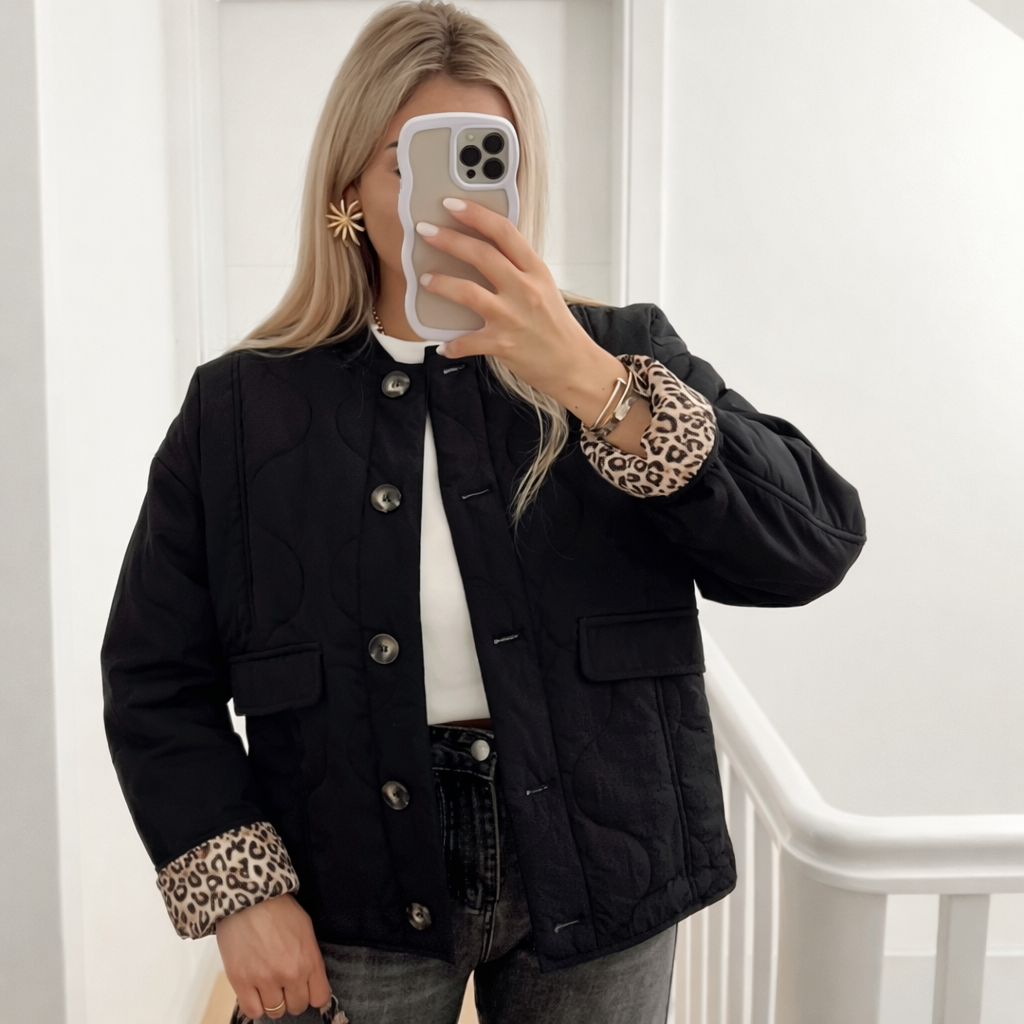 Leonne | Luxe Tussenjas met Trendy Stiksels - Luipaard Print