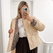 Leonne | Luxe Tussenjas met Trendy Stiksels - Luipaard Print