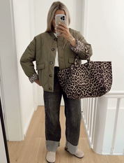 Leonne | Luxe Tussenjas met Trendy Stiksels - Luipaard Print