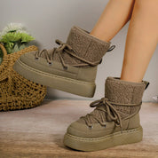 Holly | Dames Enkellaarzen  - Platform Pantoffels met Veters en Sherpa Afwerking