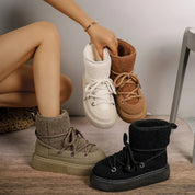 Holly | Dames Enkellaarzen  - Platform Pantoffels met Veters en Sherpa Afwerking