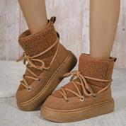 Holly | Dames Enkellaarzen  - Platform Pantoffels met Veters en Sherpa Afwerking