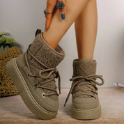 Holly | Dames Enkellaarzen  - Platform Pantoffels met Veters en Sherpa Afwerking
