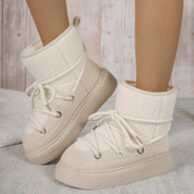 Holly | Dames Enkellaarzen  - Platform Pantoffels met Veters en Sherpa Afwerking