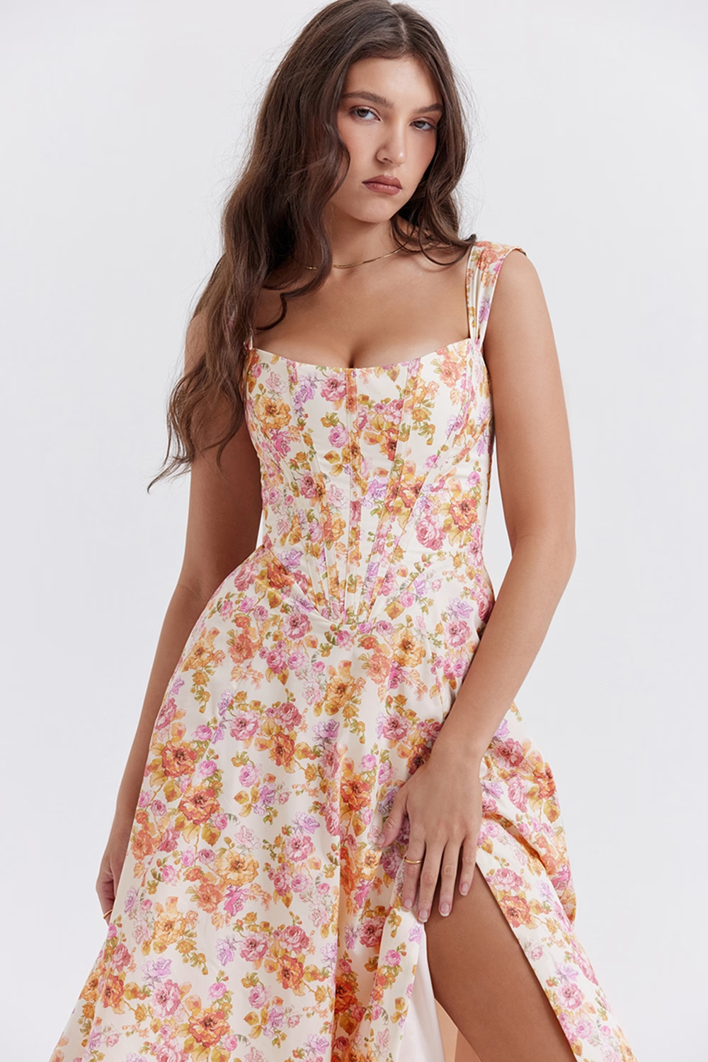 Lina | Dames Midi Jurk - Elegante Bloemenprint, Flatterend Silhouet