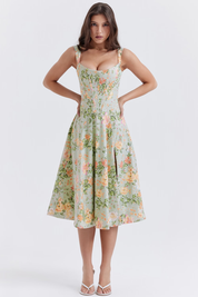 Lina | Dames Midi Jurk - Elegante Bloemenprint, Flatterend Silhouet