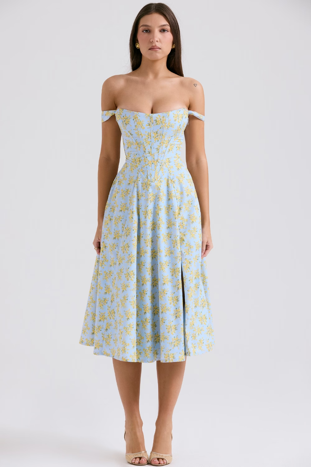 Lina | Dames Midi Jurk - Elegante Bloemenprint, Flatterend Silhouet