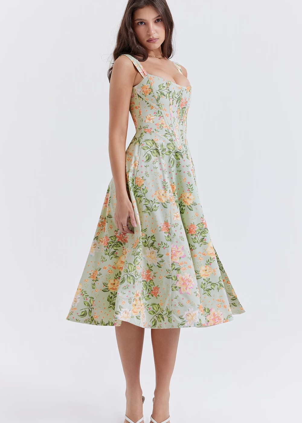 Lina | Dames Midi Jurk - Elegante Bloemenprint, Flatterend Silhouet
