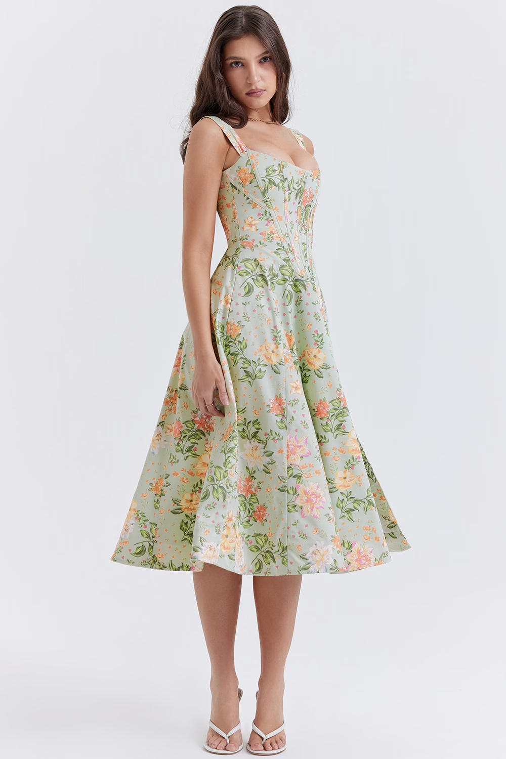 Lina | Dames Midi Jurk - Elegante Bloemenprint, Flatterend Silhouet