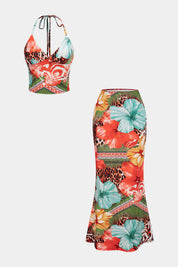 Venti | Tweedelige Dames Set met Bloemenprint- V-hals Top en Hoge Taille Rok