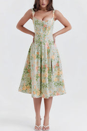 Janice | Bloemmotief Midi-Jurk - Elegante Split, Luchtig en Zomers