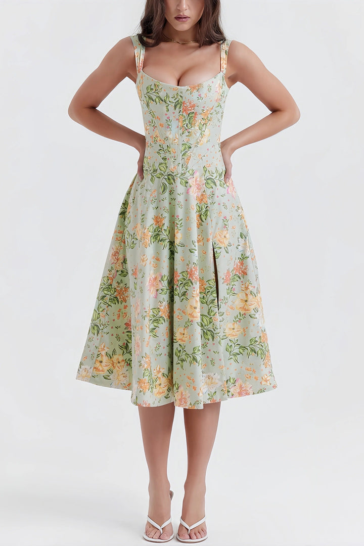 Marisol | Dames jurk midi met bloemenprint bandjes