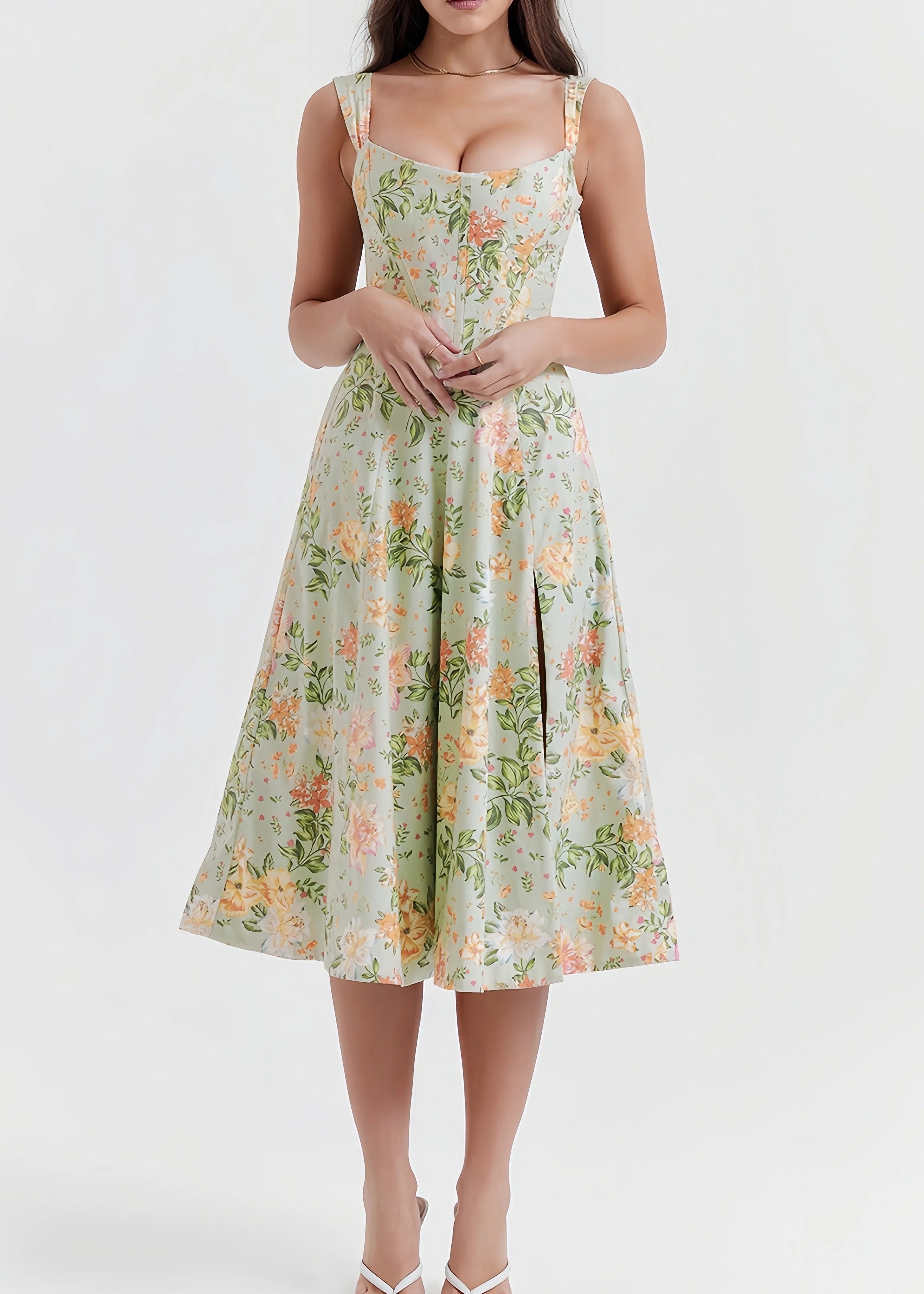 Livia___Dames_Midi-Jurk_-_Bloemmotief_met_Flatterende_Split__Zomerjurk_1.jpg