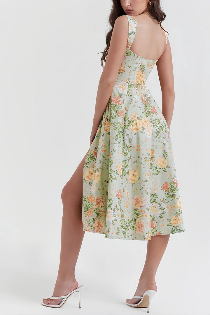 Marisol | Dames jurk midi met bloemenprint bandjes