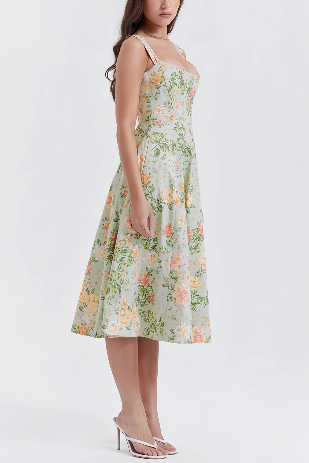 Marisol | Dames jurk midi met bloemenprint bandjes