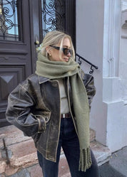 Lori | Vintage Look Leren Jas voor Dames - Trendy Gewassen Look