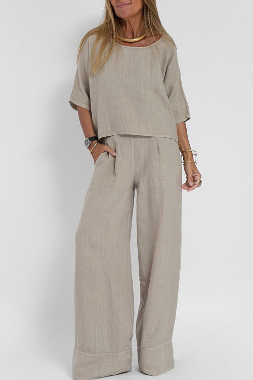 Giana | Dames tweedelige-set met cropped-top wijde-pijpen
