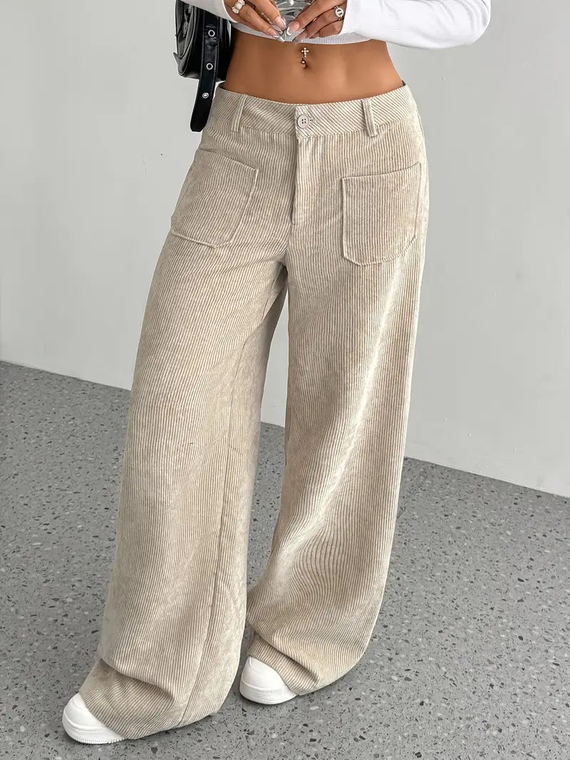 Leni | Dames Hoge Taille Corduroy Broek - Comfortabele Wijde Pijpen