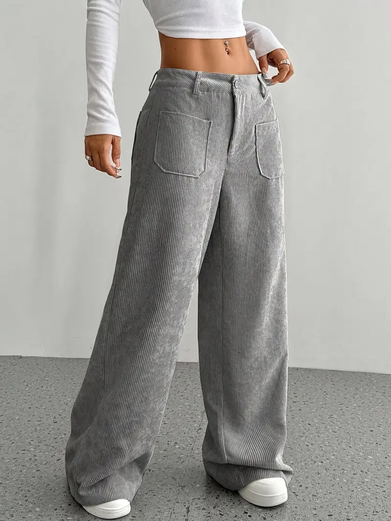 Leni | Dames Hoge Taille Corduroy Broek - Comfortabele Wijde Pijpen
