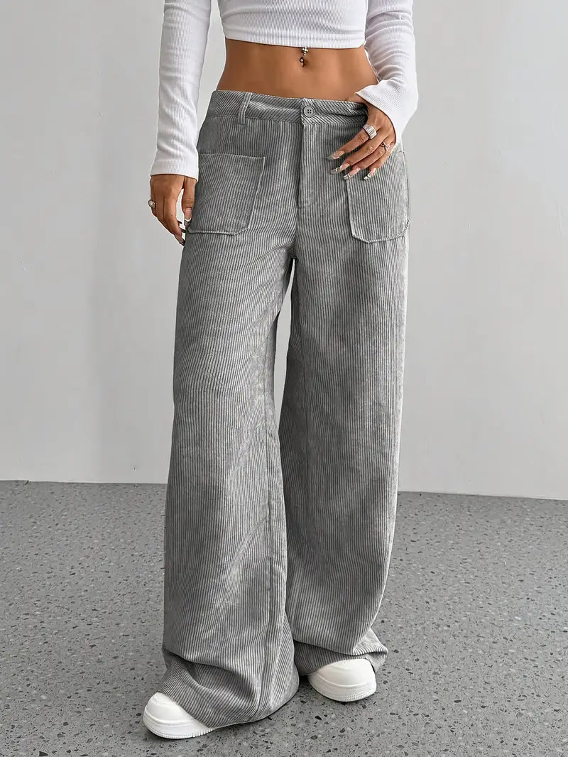 Leni | Dames Hoge Taille Corduroy Broek - Comfortabele Wijde Pijpen