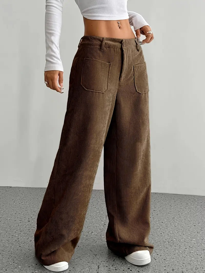 Leni | Dames Hoge Taille Corduroy Broek - Comfortabele Wijde Pijpen