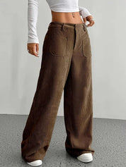 Leni | Dames Hoge Taille Corduroy Broek - Comfortabele Wijde Pijpen