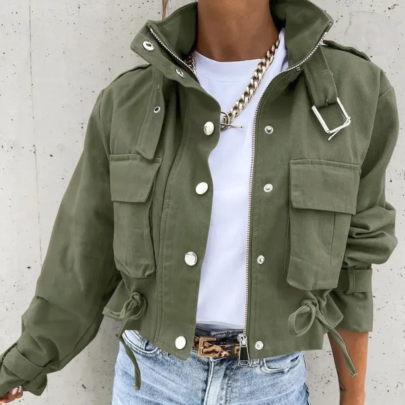 Demi | Stijlvolle Tussenjas voor Dames - Cropped Bomberjack Model met Stoere Kraag