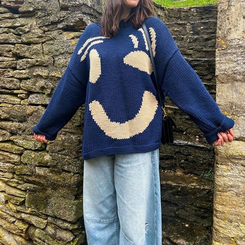 Malia | Dames Trui met Smile Patroon Oversized