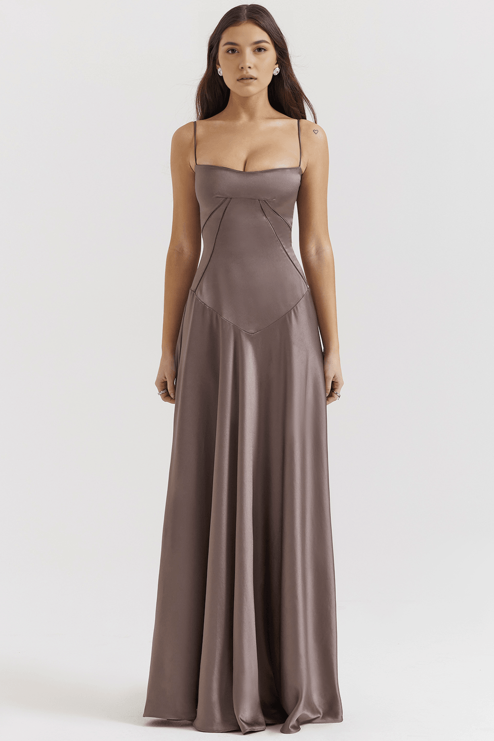 Olivia | Dames jurk maxi bustier strapless satijn look