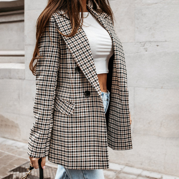 Emmy | Dames geruite blazer met dubbele knoopsluiting