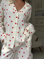Merla | Esthetische Tweedelig Pyjama Set Dames - Hartjes Print, Comfortabel en Stijlvol