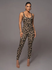 Tosh | Panterprint Jumpsuit Dames – Mouwloos - Slim Fit & Stretch
