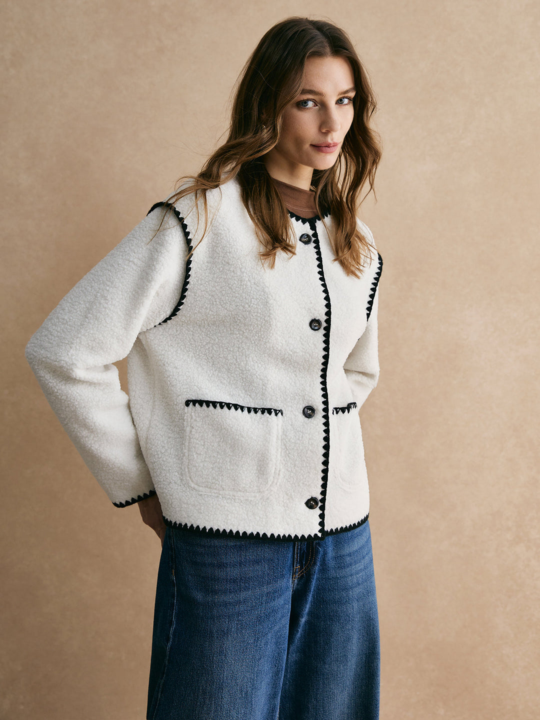 Amalia | Dames jas met contrast bies open model