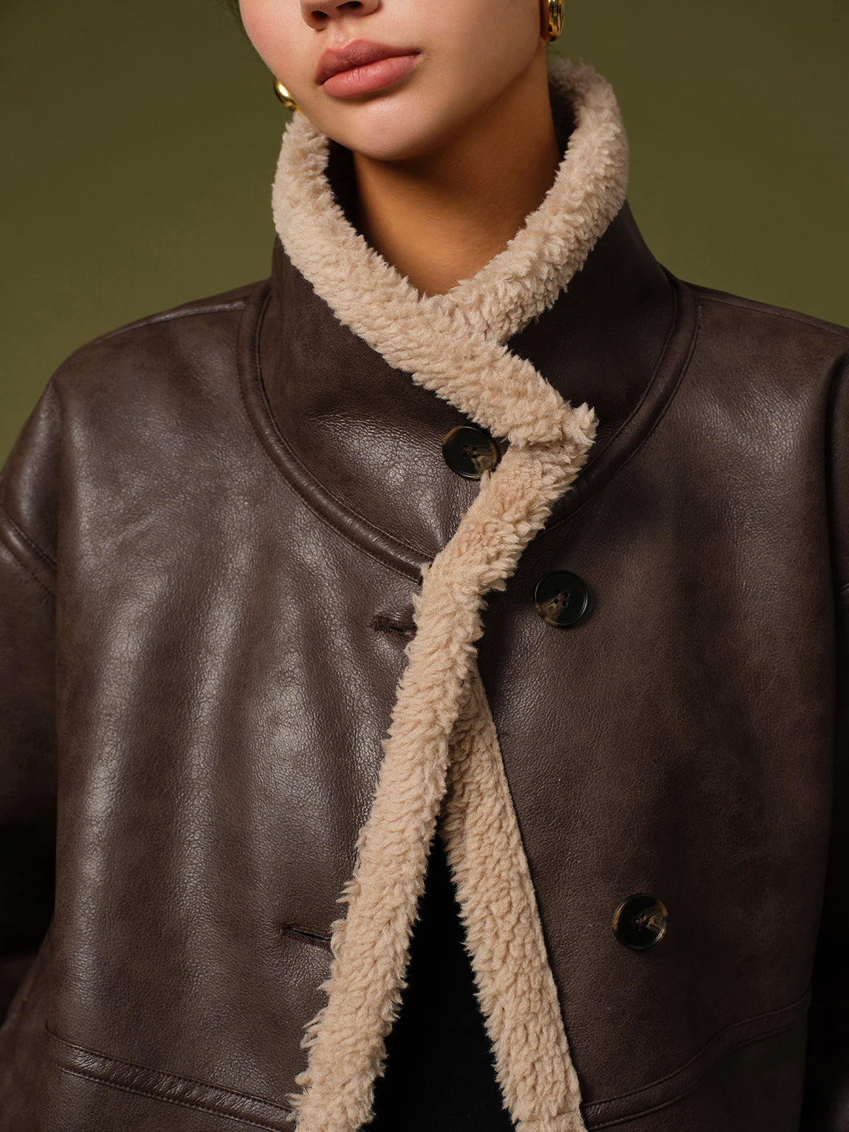 Rinja | Faux Leren Fleece Winterjas Dames - Stoer en Stijlvol